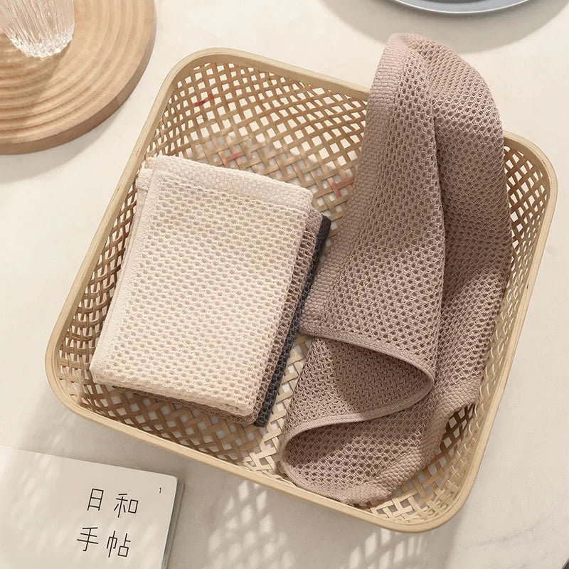 2Pcs 34*34cm Cotton Dishcloth Honeycomb Towel Ultra Soft Absorbent Hand Towel Wash Cloth Household Kitchen Cleaning Cloth Tool